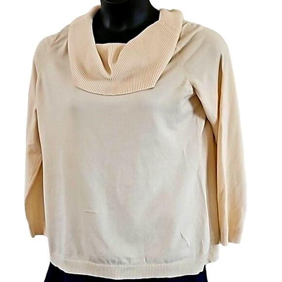 Belle by Kim Gravel Off-the-Shoulder Ribbed Collar Sweater - Cream - Size Large - Picture 1 of 6
